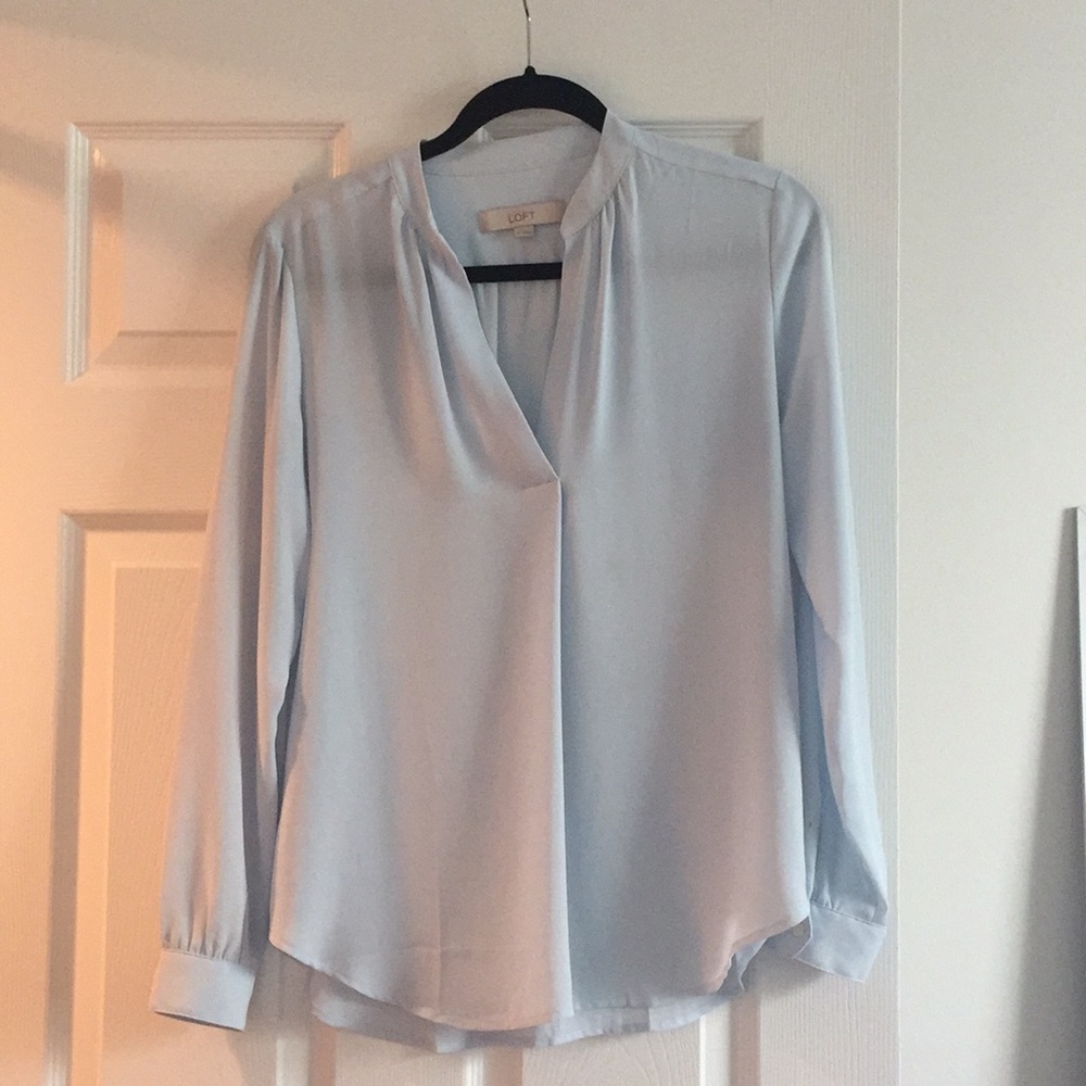 Loft Powder Blue Split Neck Blouse